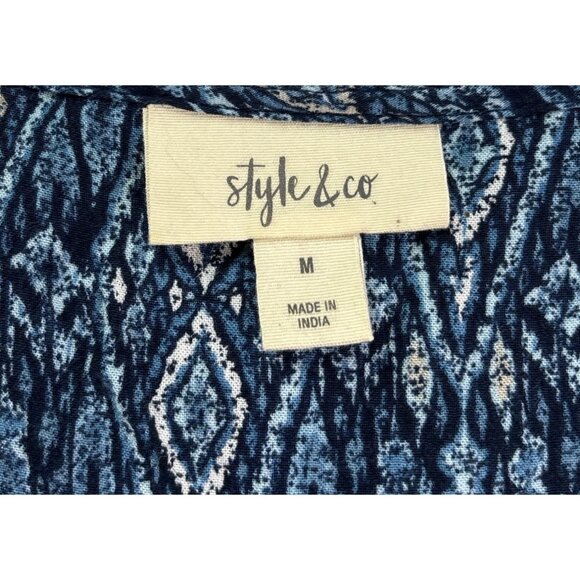 Style & Co Womens Tunic Top M Diamond Pattern Button Front Popover Long Sleeve - Picture 5 of 6